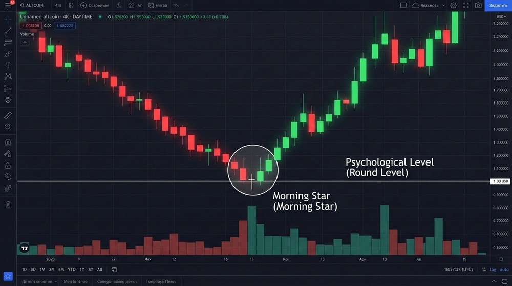 Morning star example on altcoin chart with trading setup