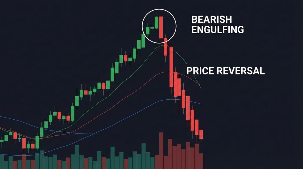 Bearish engulfing on Ethereum chart - downtrend reversal signal