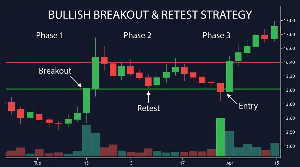 Bullish engulfing on retest of broken level with volume confirmation