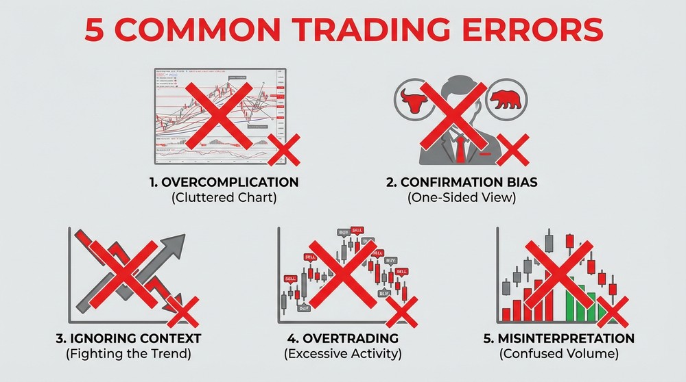 Infographic of typical mistakes in combined chart analysis