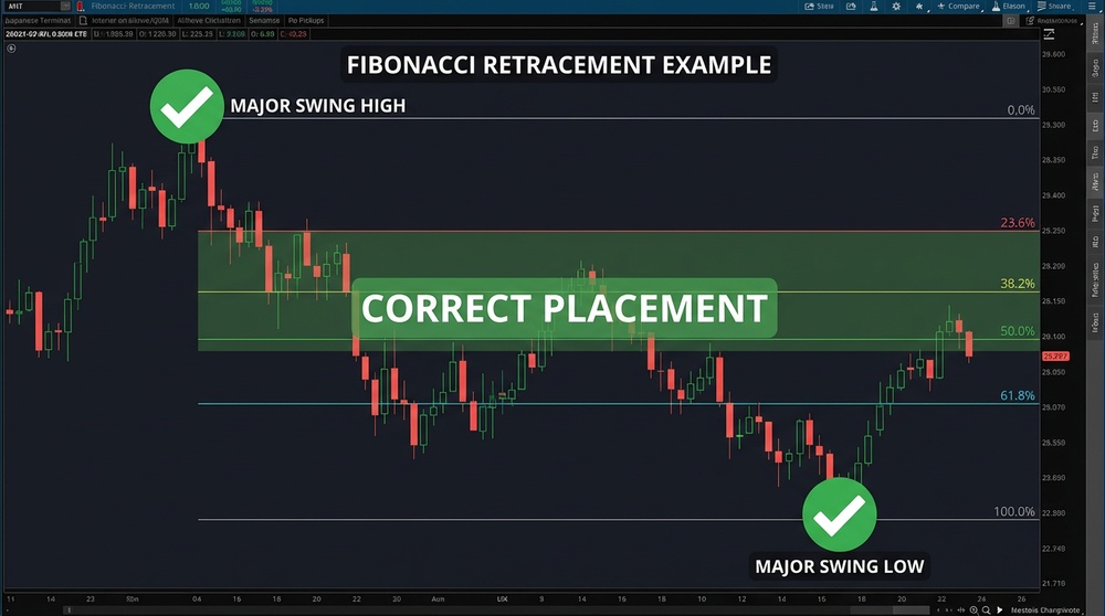 Correct selection of anchor points for Fibonacci levels