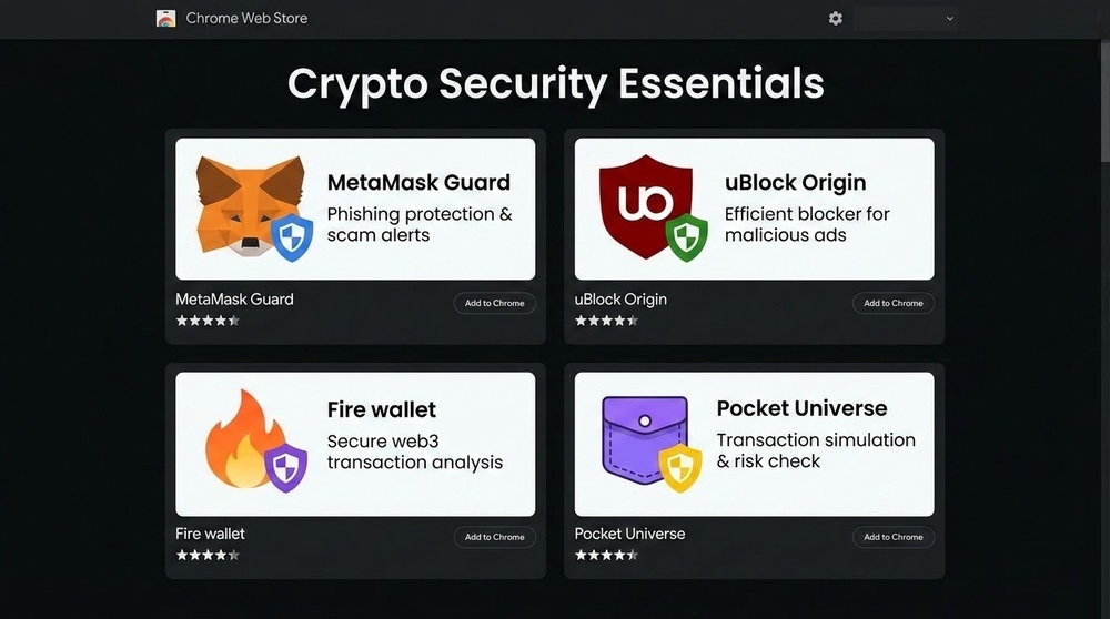 Browser tools and extensions for crypto phishing protection - MetaMask Guard, uBlock Origin
