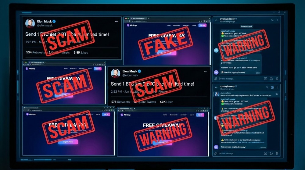 Examples of fake crypto airdrop and giveaway scam schemes