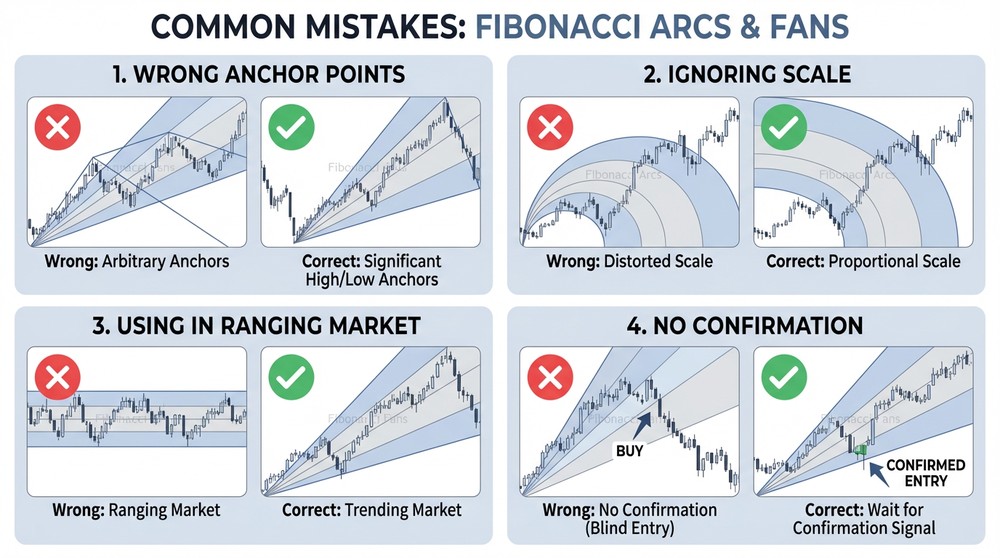 Common mistakes when using Fibonacci arcs and fans