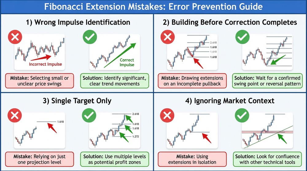 Common mistakes when drawing Fibonacci Extension and how to avoid them