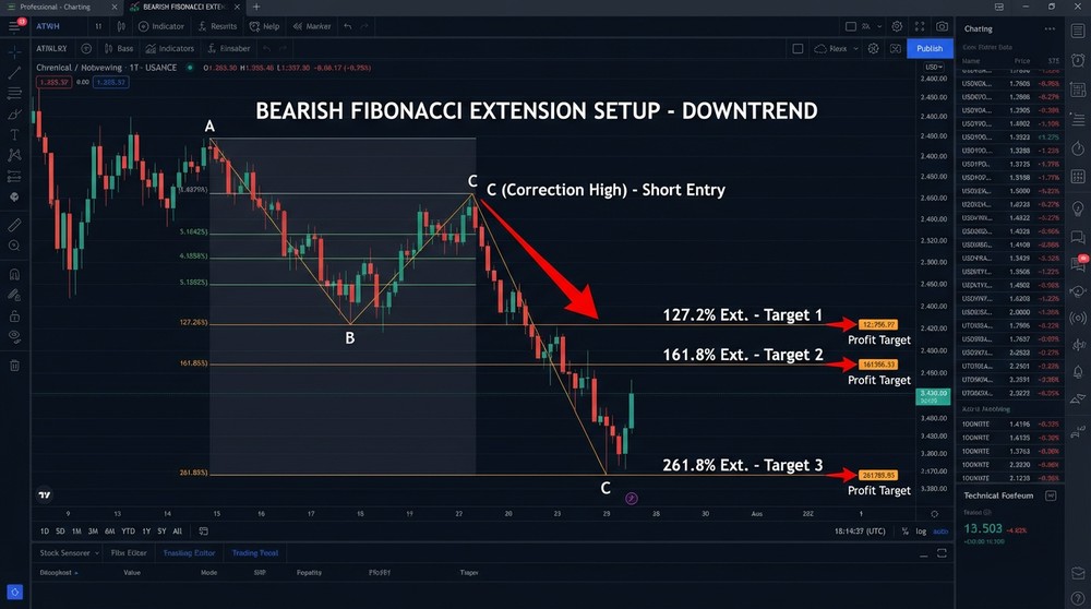 Fibonacci Extension in downtrend — determining targets for short position