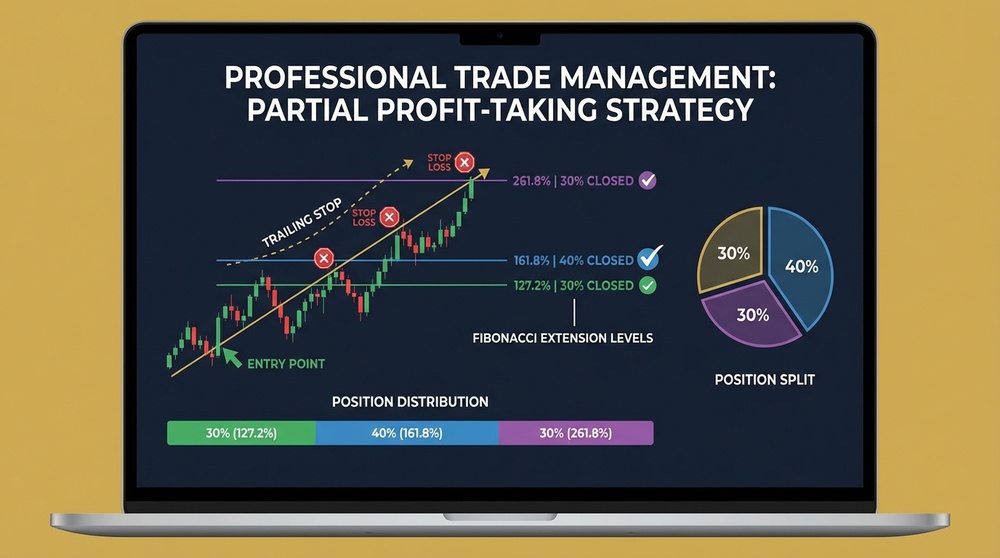 Staged profit-taking strategy using Fibonacci Extension levels