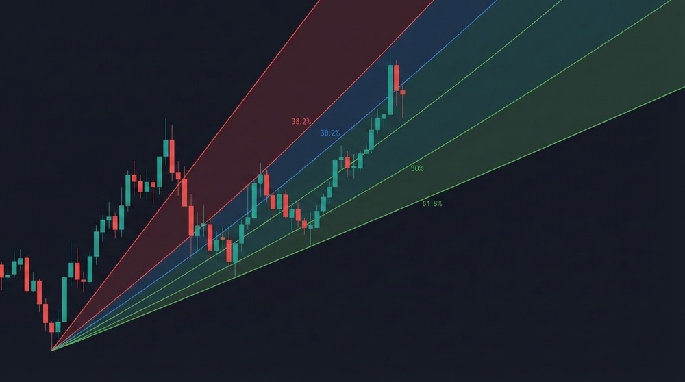 Fibonacci Fan — Dynamic Support and Resistance Levels Fibonacci Fan with three rays on a cryptocurrency chart
