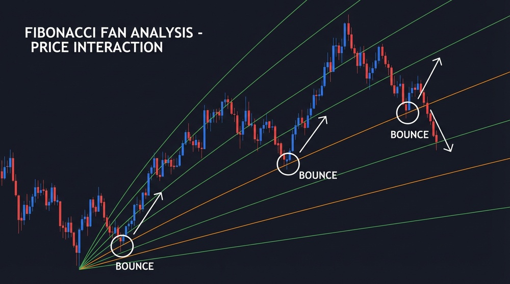 Price interaction with Fibonacci fan lines on Ethereum chart