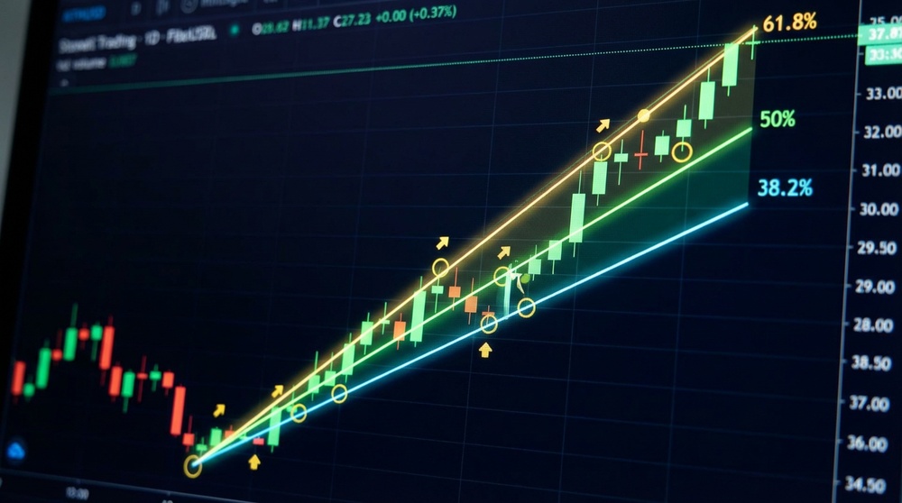 Fibonacci fan for determining dynamic support in a trend