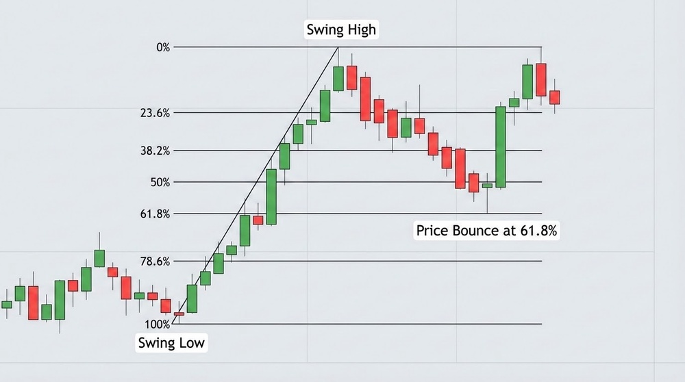 Fibonacci Retracement Levels — Practical Example Example of Fibonacci retracement levels plotted on a Bitcoin chart