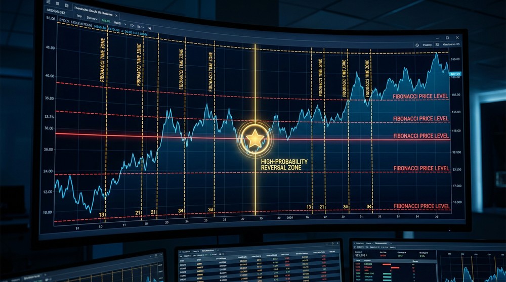 Coincidence of Fibonacci time zones and price levels — high probability reversal point