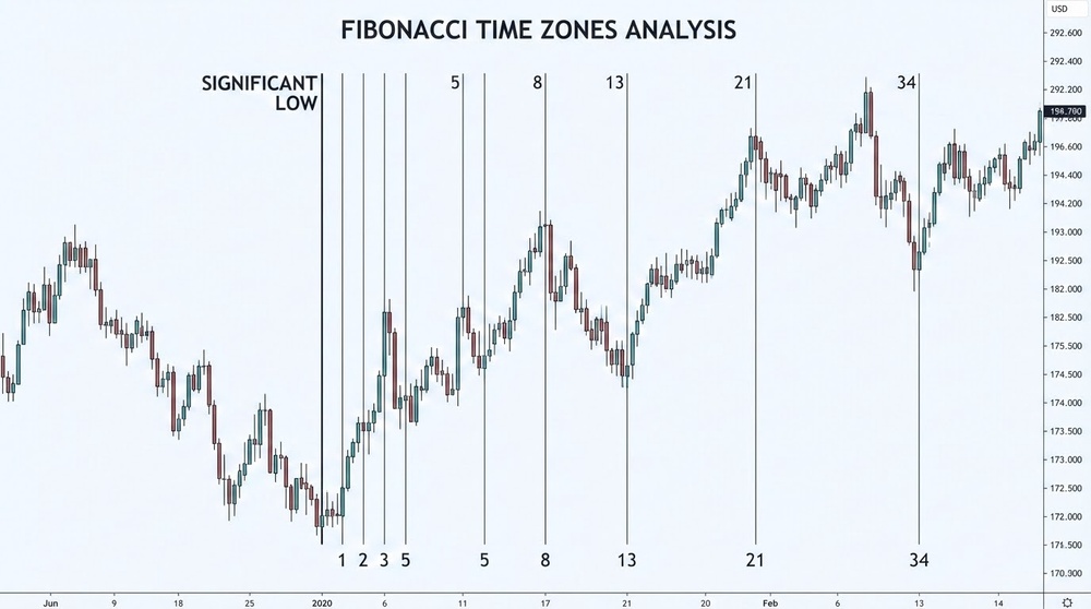 Fibonacci Time Zones — Forecasting Reversal Timing Fibonacci Time Zones with vertical reversal forecast lines