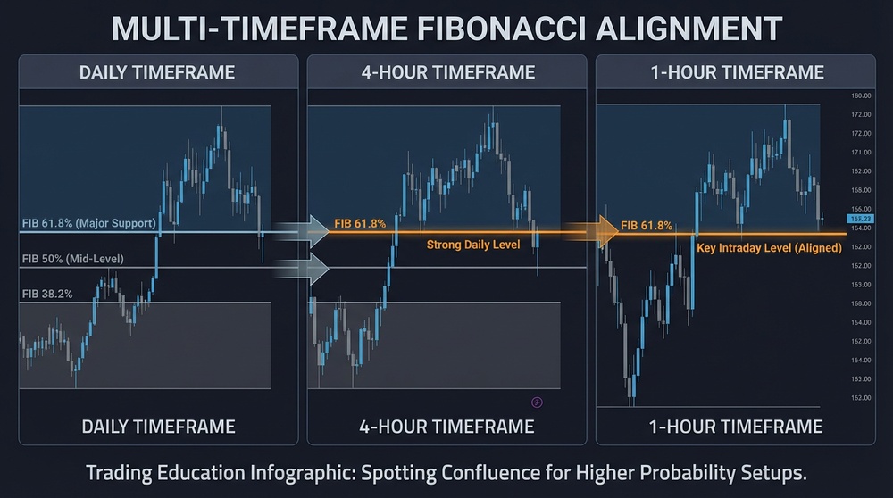 Multi-timeframe analysis of Fibonacci levels