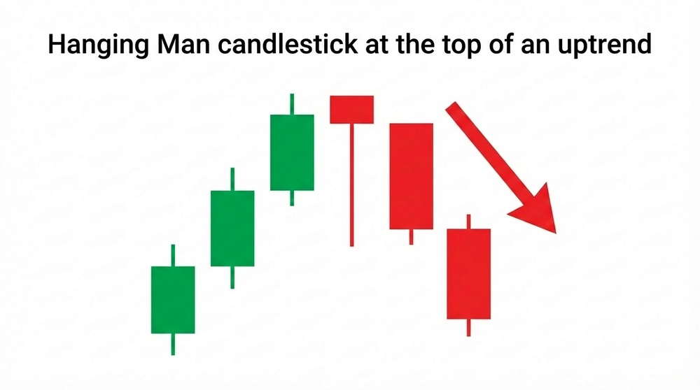 Hanging Man candlestick pattern at the top of a trend