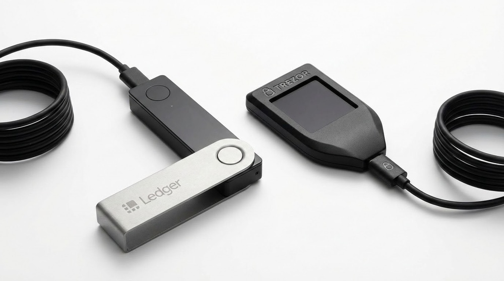 Popular hardware crypto wallets Ledger Nano X and Trezor Model T - device comparison