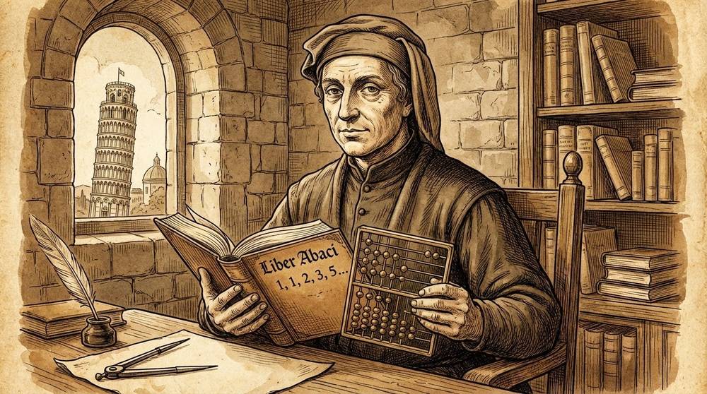 Portrait of Leonardo Fibonacci - 13th century Italian mathematician who discovered the famous number sequence