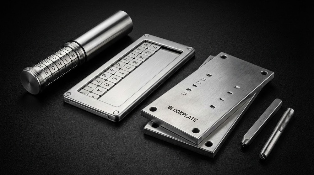 Metal seed phrase storage devices - Cryptosteel, Billfodl, Blockplate