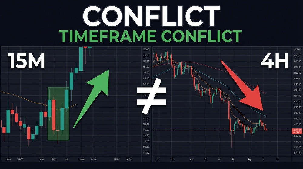 Signal conflict across different timeframes - bullish signal on lower timeframe against bearish trend on higher