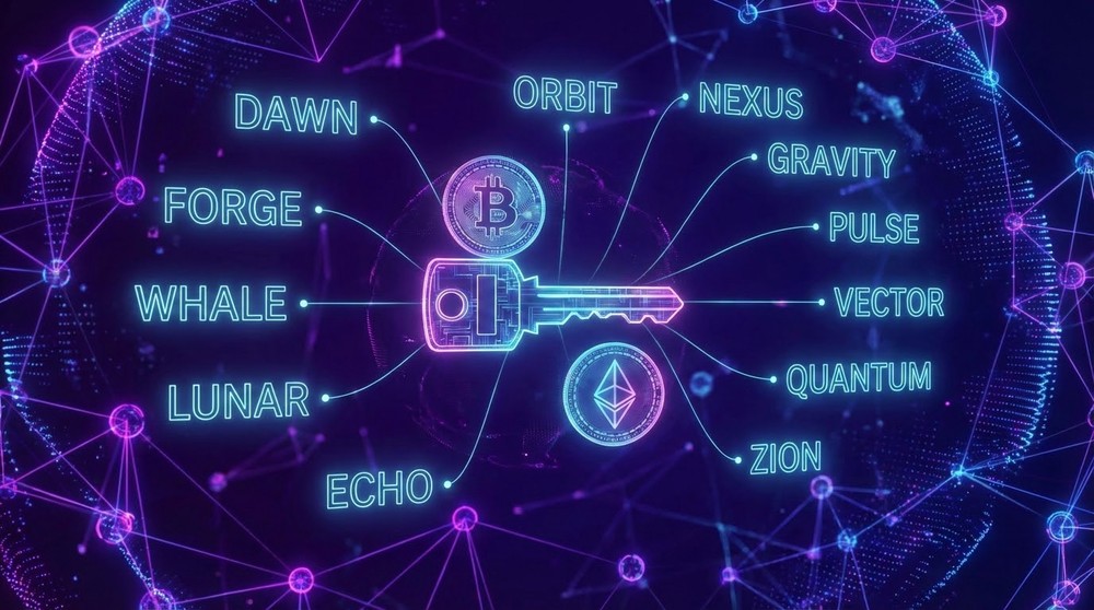 Seed phrase concept visualization in cryptocurrency - 12 words as the key to digital assets
