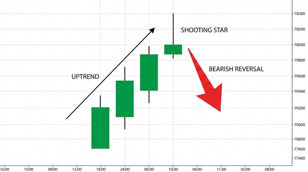 Shooting Star candlestick pattern at the top of an uptrend