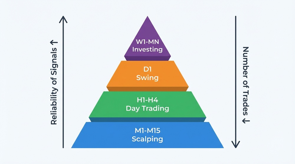 Timeframe pyramid: from minute to monthly charts