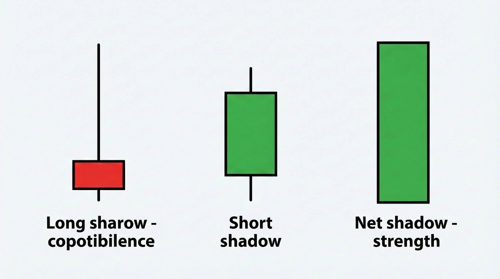 Examples of candles with different upper shadow lengths and their interpretation