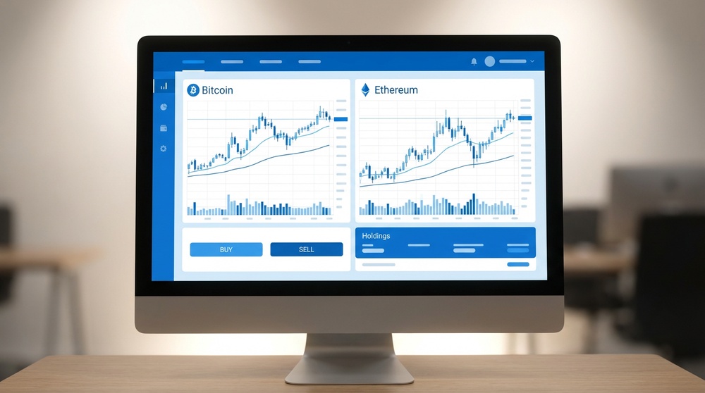 Coinbase trading interface with cryptocurrency charts
