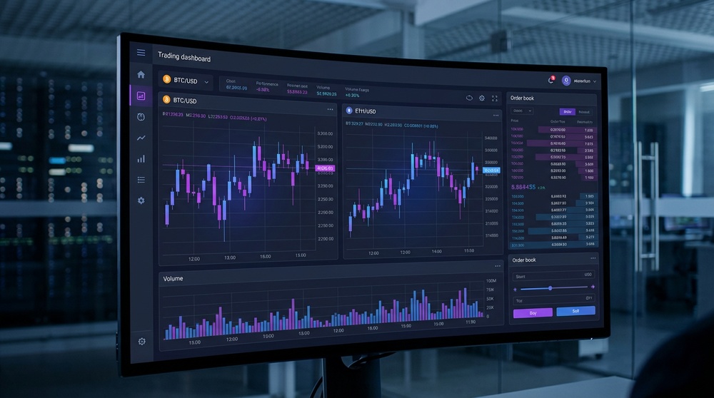 OKX exchange trading interface with charts and analysis tools