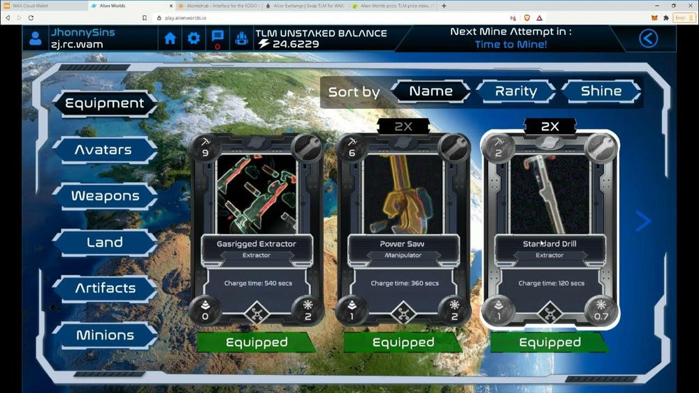 Alien Worlds mining process