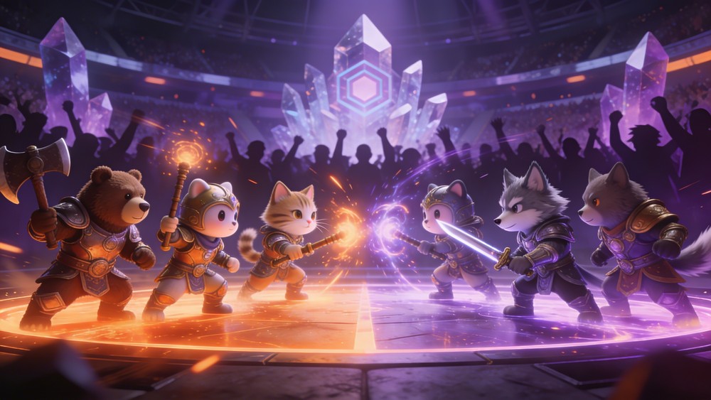 Escena de batalla en la arena de Blockchain Cuties Universe