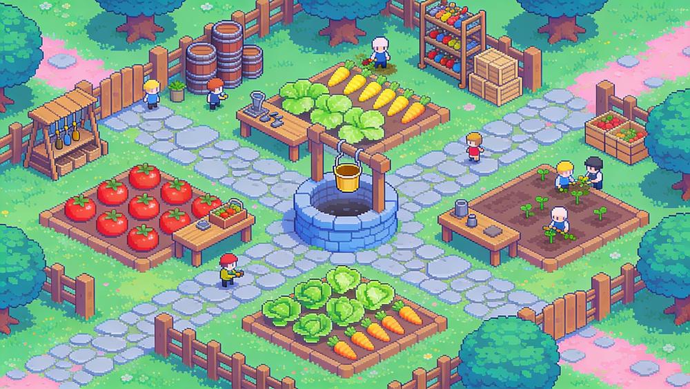 Pixels gameplay — farming, crafting and open pixel world
