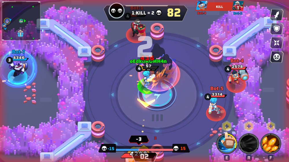 Thetan Arena MOBA gameplay showing top-down team battles