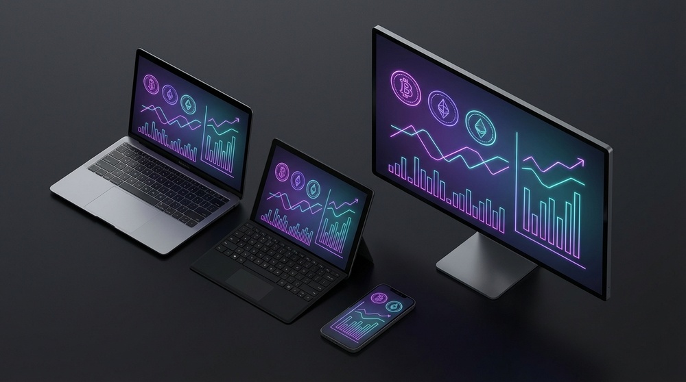 Coinomi wallet on multiple devices: smartphone, tablet, laptop, and desktop