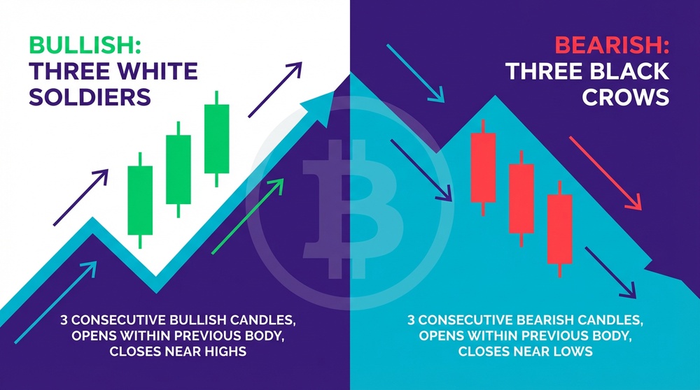 Trend Continuation Patterns: Three White Soldiers & Three Black Crows